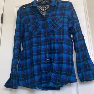 Express Blue Plaid Button-Up Shirt Size Medium